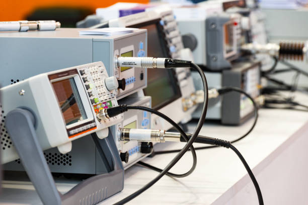 Testing instruments and measurement probes on a workbench